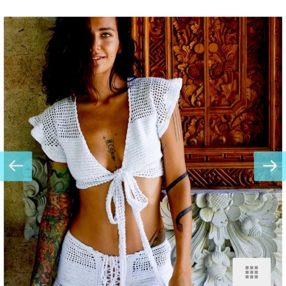 Andi_Bagus yogi watermelon red ruffle crochet top S/XS handmade in Bali …